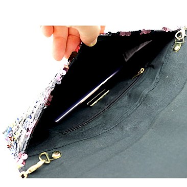 CHECKERED MULTI COLOR SEQUIN ENVELOPE CLUTCH