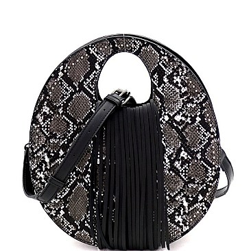 FRINGE ACCENT SNAKE PRINT 2 WAY SATCHEL