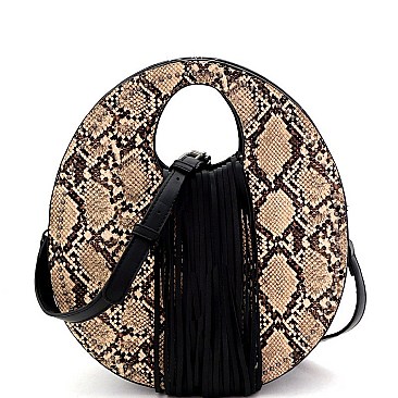 FRINGE ACCENT SNAKE PRINT 2 WAY SATCHEL