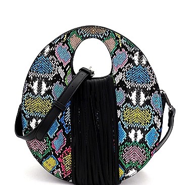 FRINGE ACCENT SNAKE PRINT 2 WAY SATCHEL