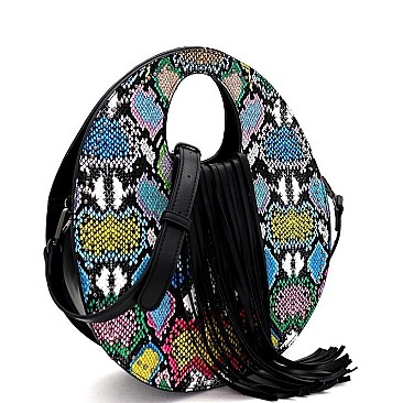 FRINGE ACCENT SNAKE PRINT 2 WAY SATCHEL