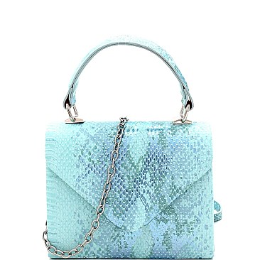 Small Metallic Snake Print Box Cross Body Satchel
