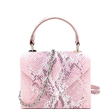 Small Metallic Snake Print Box Cross Body Satchel