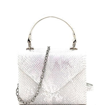 Small Metallic Snake Print Box Cross Body Satchel