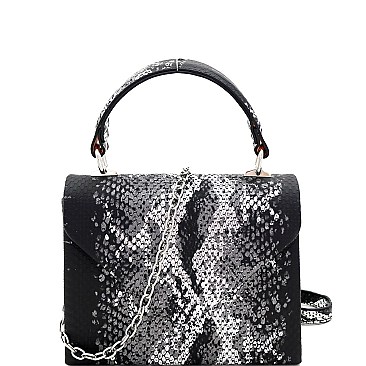 Small Metallic Snake Print Box Cross Body Satchel