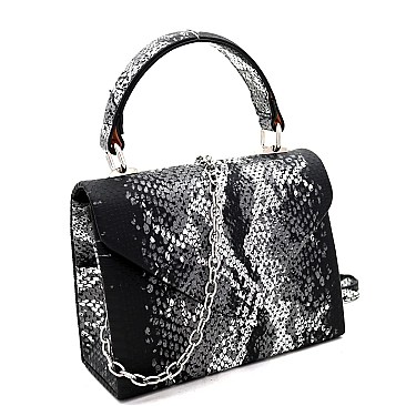 Small Metallic Snake Print Box Cross Body Satchel