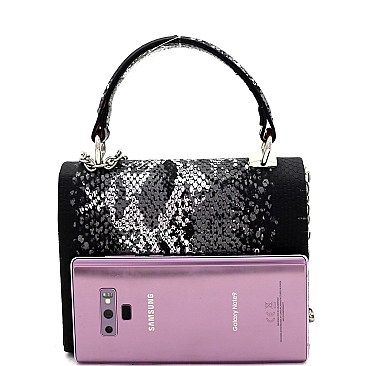 Small Metallic Snake Print Box Cross Body Satchel