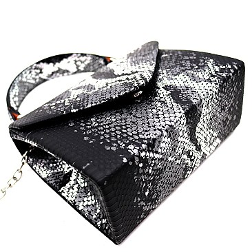 Small Metallic Snake Print Box Cross Body Satchel