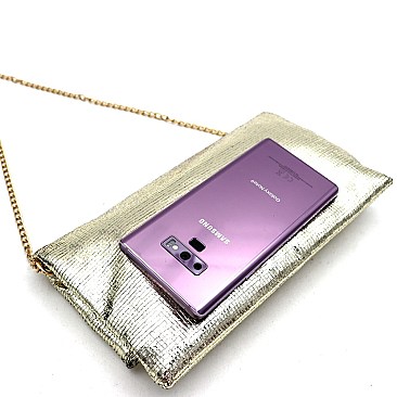 Metallic Turn-Lock Accent Textured Fold-Over Clutch