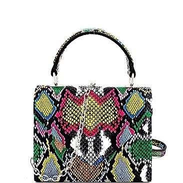 Small Snake Print Top-Handle Retro Box Flap Satchel Cross Body