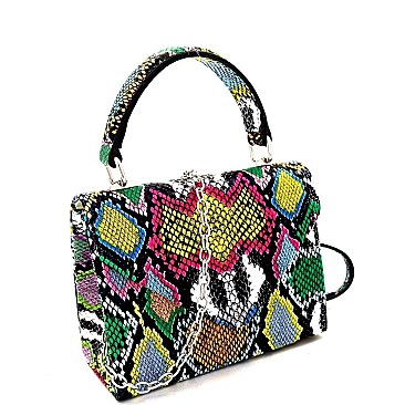 Small Snake Print Top-Handle Retro Box Flap Satchel Cross Body