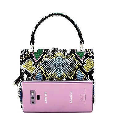 Small Snake Print Top-Handle Retro Box Flap Satchel Cross Body