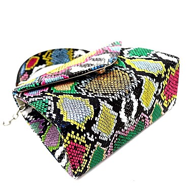 Small Snake Print Top-Handle Retro Box Flap Satchel Cross Body