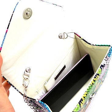 Small Snake Print Top-Handle Retro Box Flap Satchel Cross Body