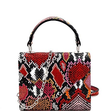 Small Snake Print Top-Handle Retro Box Flap Satchel Cross Body