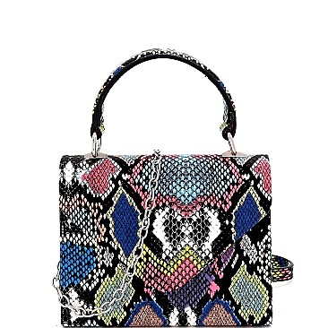 Small Snake Print Top-Handle Retro Box Flap Satchel Cross Body