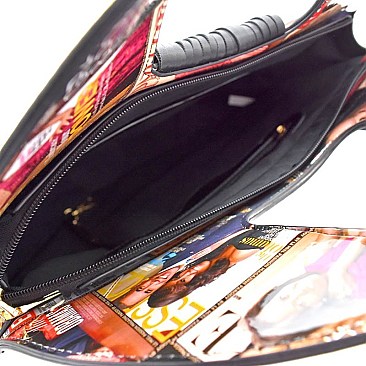 Magazine Print Fringed Round Satchel Wallet SET PQ013-1W-LP