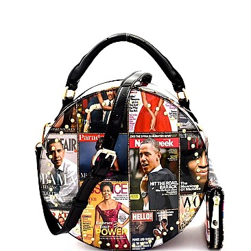Magazine Print Studded Round Satchel Wallet SET MH-PQ0141W