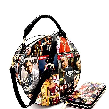 Magazine Print Studded Round Satchel Wallet SET MH-PQ0141W