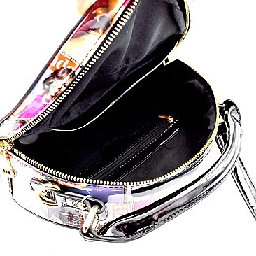 Magazine Print Studded Round Satchel Wallet SET MH-PQ0141W