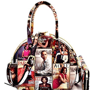 Obama Magazine Print Patent Jewel-Top Satchel Wallet SET MH-PQ026