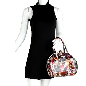 Obama Magazine Print Patent Jewel-Top Satchel Wallet SET MH-PQ026