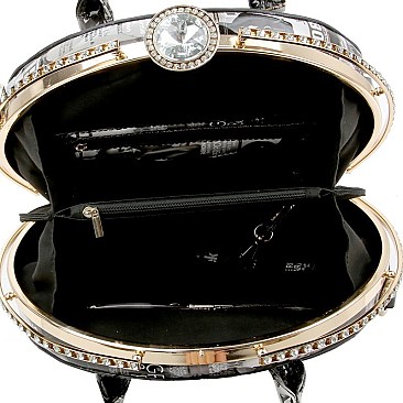 Obama Magazine Print Patent Jewel-Top Satchel Wallet SET MH-PQ026
