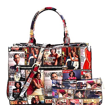 Obama Magazine Print 3-Compartment Satchel Wallet SET