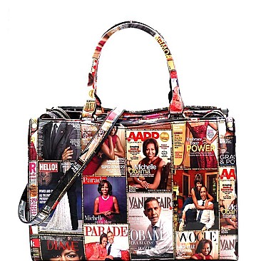 Obama Magazine Print 3-Compartment Satchel Wallet SET
