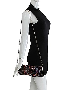 FAMOUS PEOPLE MAGAZINE OBAMA LONG CLUTCH WITH CHAIN