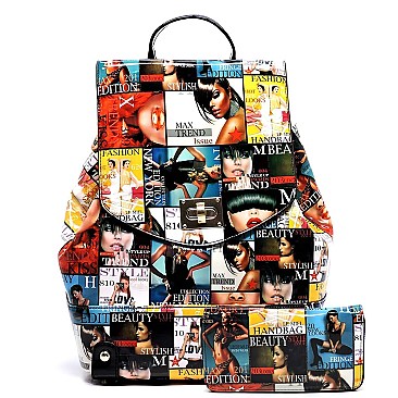 Collage Magazine Cover Backpack & Wallet Set