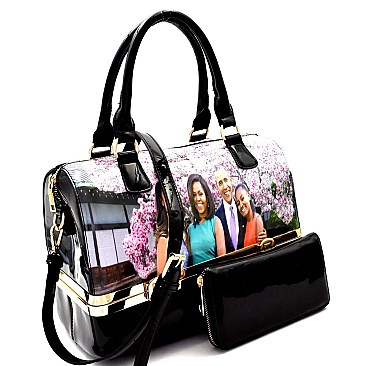Obama Purse, Print Bottom Compartment Satchel Wallet SET Multi MH-PW0071W