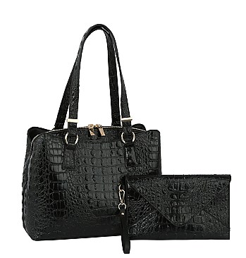 2 IN 1CROCODILE TOTE BAG WITH TASSELED CLUTCH