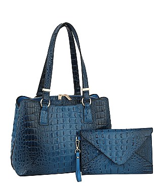 2 IN 1CROCODILE TOTE BAG WITH TASSELED CLUTCH