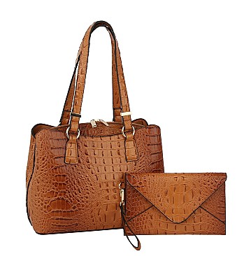 2 IN 1CROCODILE TOTE BAG WITH TASSELED CLUTCH