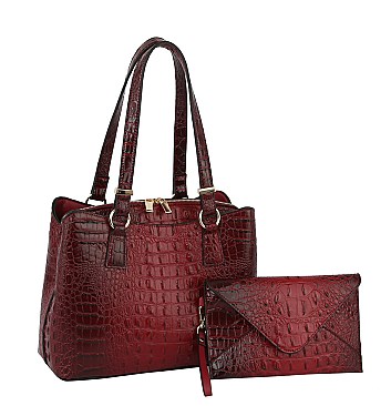 2 IN 1CROCODILE TOTE BAG WITH TASSELED CLUTCH
