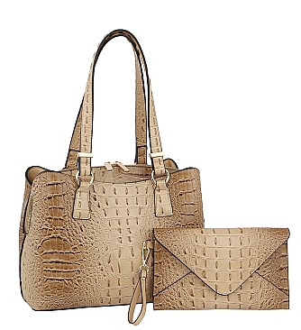 2 IN 1CROCODILE TOTE BAG WITH TASSELED CLUTCH