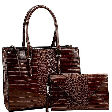3 COMPARTMENT CROCODILE PRINT 2 IN 1 TOTE SET