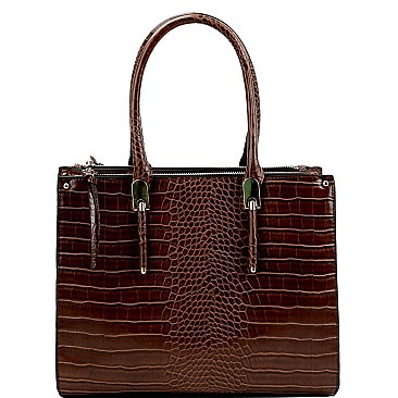 3 COMPARTMENT CROCODILE PRINT 2 IN 1 TOTE SET
