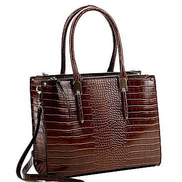 3 COMPARTMENT CROCODILE PRINT 2 IN 1 TOTE SET
