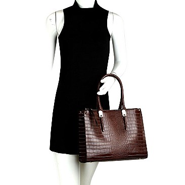 3 COMPARTMENT CROCODILE PRINT 2 IN 1 TOTE SET