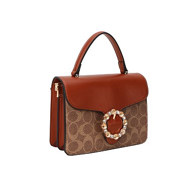2-in-1 Oval Print Stoned Buckle Satchel W Wallet Set