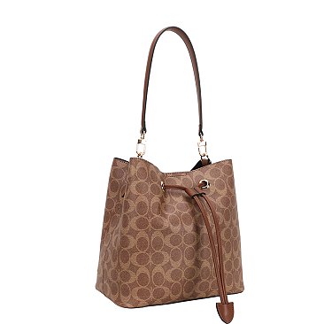 2-in-1 Oval Print Bucket Bag + Wallet Set