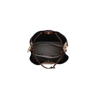 2-in-1 Oval Print Bucket Bag + Wallet Set
