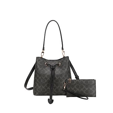 2-in-1 Oval Print Bucket Bag + Wallet Set