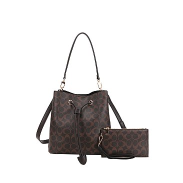 2-in-1 Oval Print Bucket Bag + Wallet Set