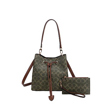 2-in-1 Oval Print Bucket Bag + Wallet Set