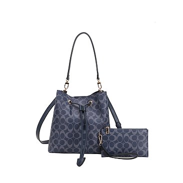 2-in-1 Oval Print Bucket Bag + Wallet Set