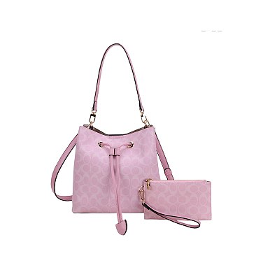 2-in-1 Oval Print Bucket Bag + Wallet Set