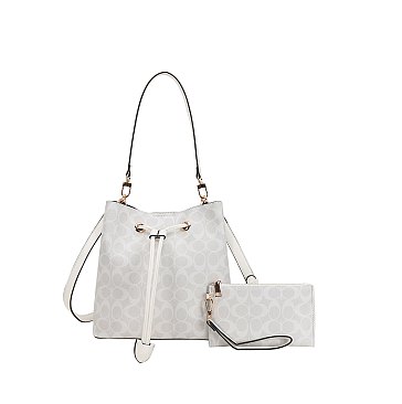 2-in-1 Oval Print Bucket Bag + Wallet Set